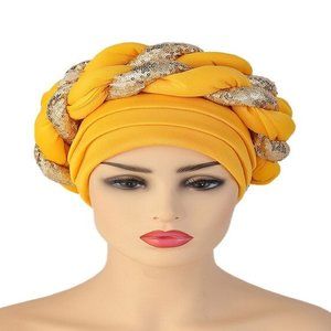 Orange Turban Headband Beanie Braided Cap For Everyday Use or Parties